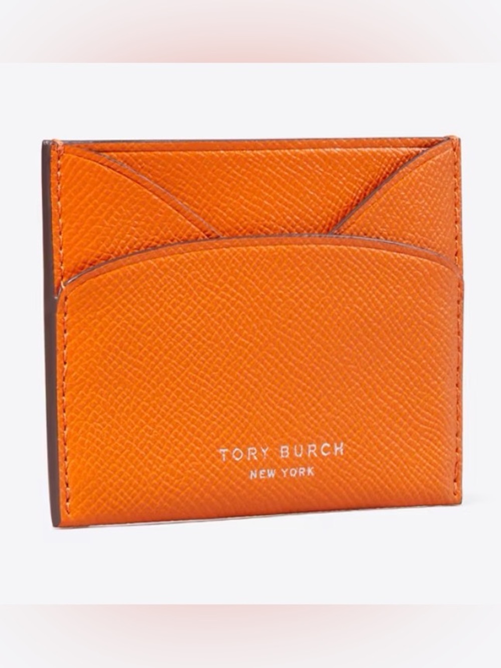 Tory Burch Romy Flat Card Case Bright Orange Leather